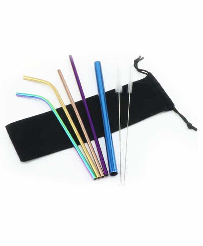 COLOUR REUSABLE STAINLESS STEEL STRAW SET