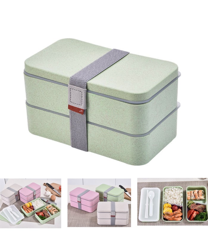 2 Tier Wheat Fibre Lunch Box with Cutlery Set