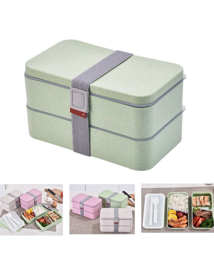 2 Tier Wheat Fibre Lunch Box with Cutlery Set