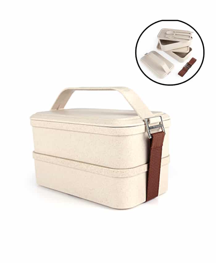 HUSK FIBER 2 TIER LUNCH BOX WITH CUTLERY