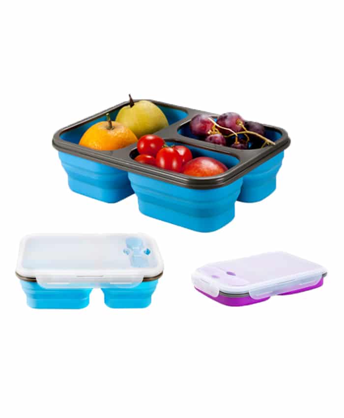 3 COMPARTMENT SILICONE LUNCH BOX WITH UTENSIL SET