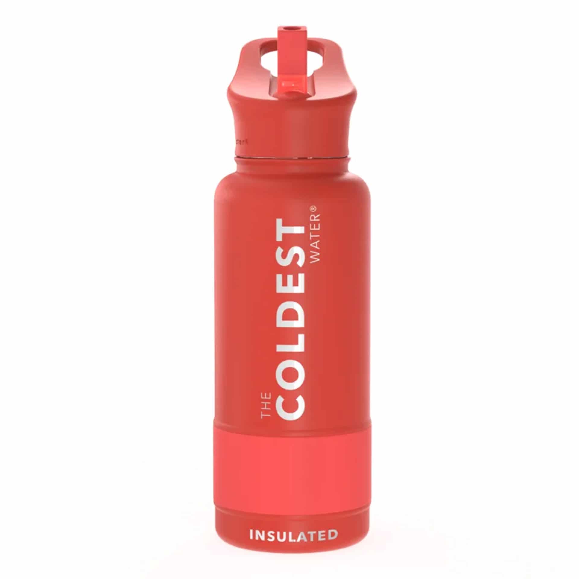 The Coldest 32 Oz Sports Thermal Bottle - Flip Top Straw Lid (Crimson Red)