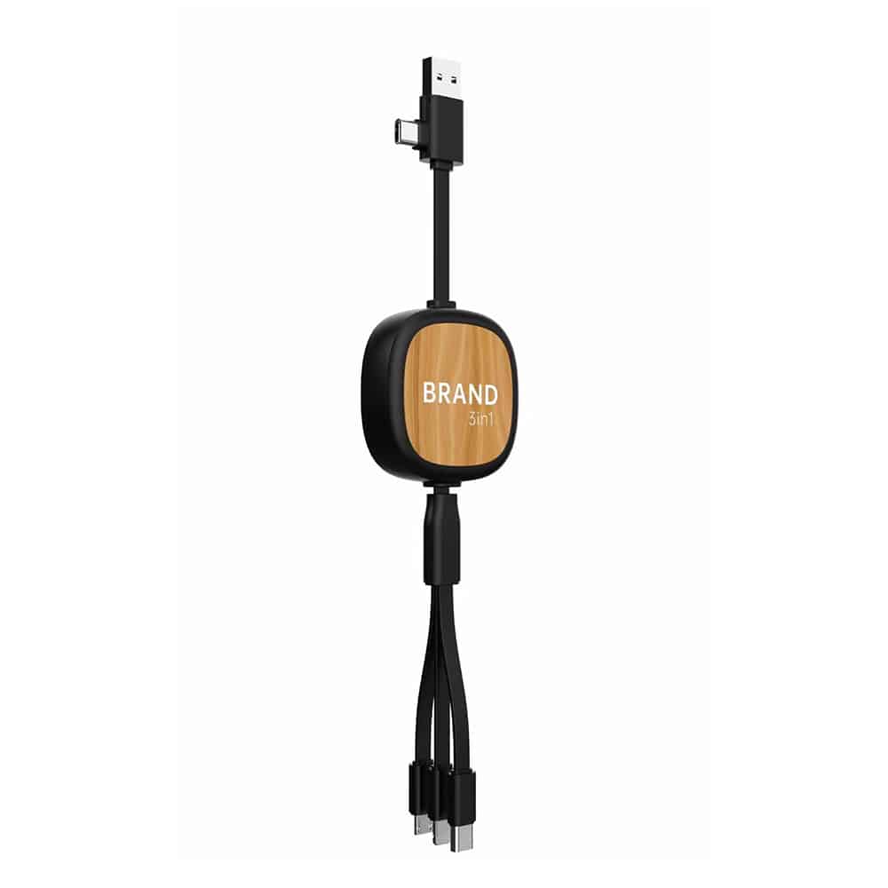 Bamboo Retractable USB Fast charging cable 4 in 1