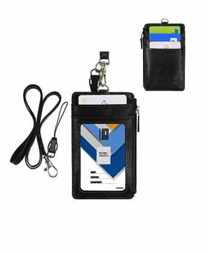 ZIPPER LEATHER CARD HOLDER WITH LANYARD