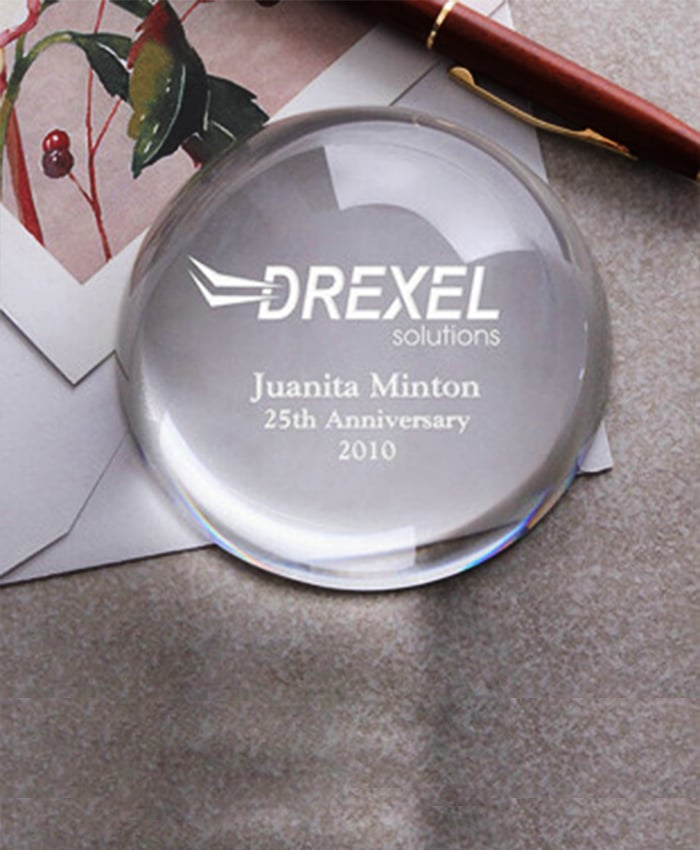 CRYSTAL HALF ROUND BALL PAPER WEIGHT