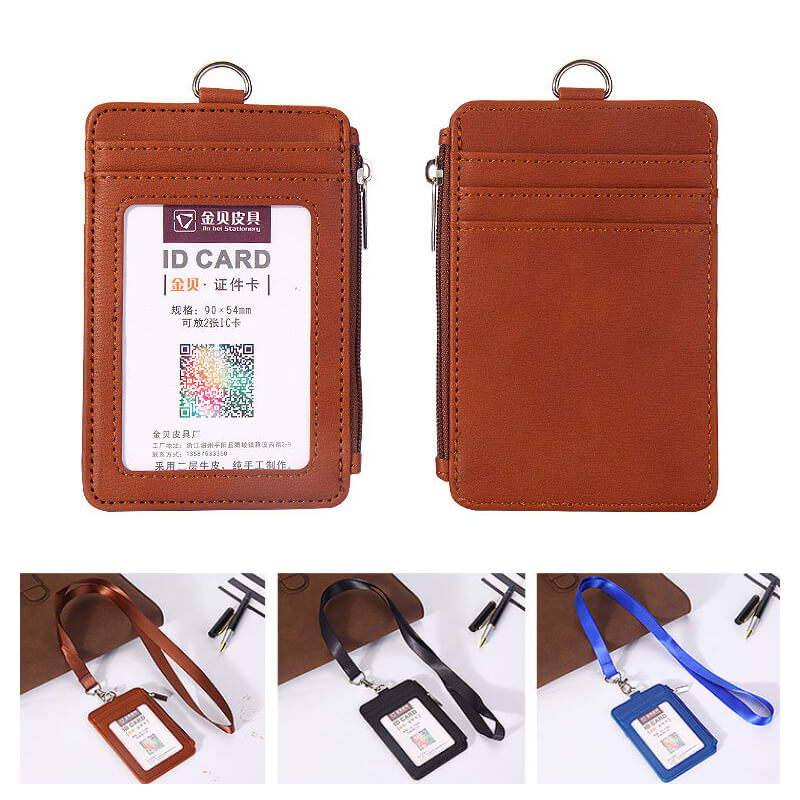 ZIPPER LEATHER CARD HOLDER WITH LANYARD