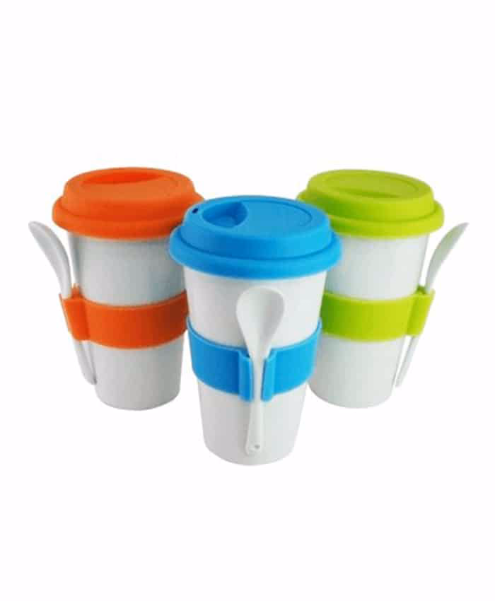DOUBLE WALL PORCELAIN MUG WITH SPOON