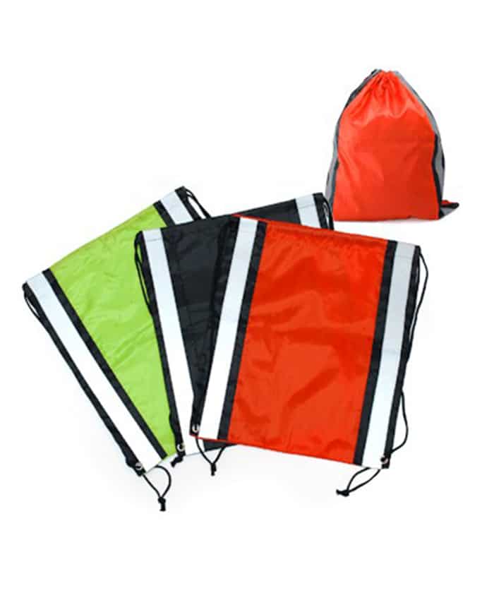 DRAWSTRING BAG WITH REFLECTIVE PANEL