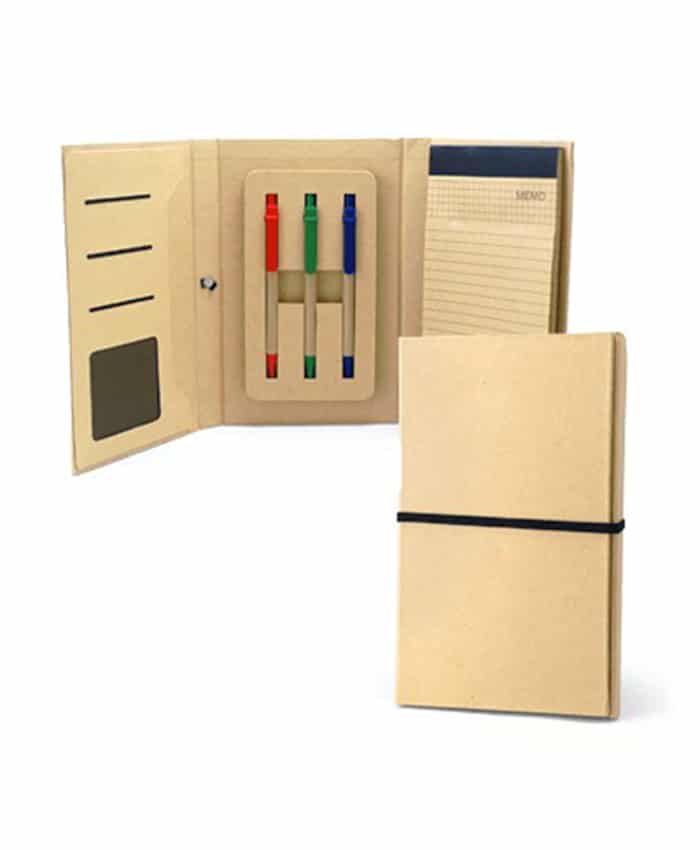 ECO-FRIENDLY NOTEPAD WITH 3 COLORS BALL PEN