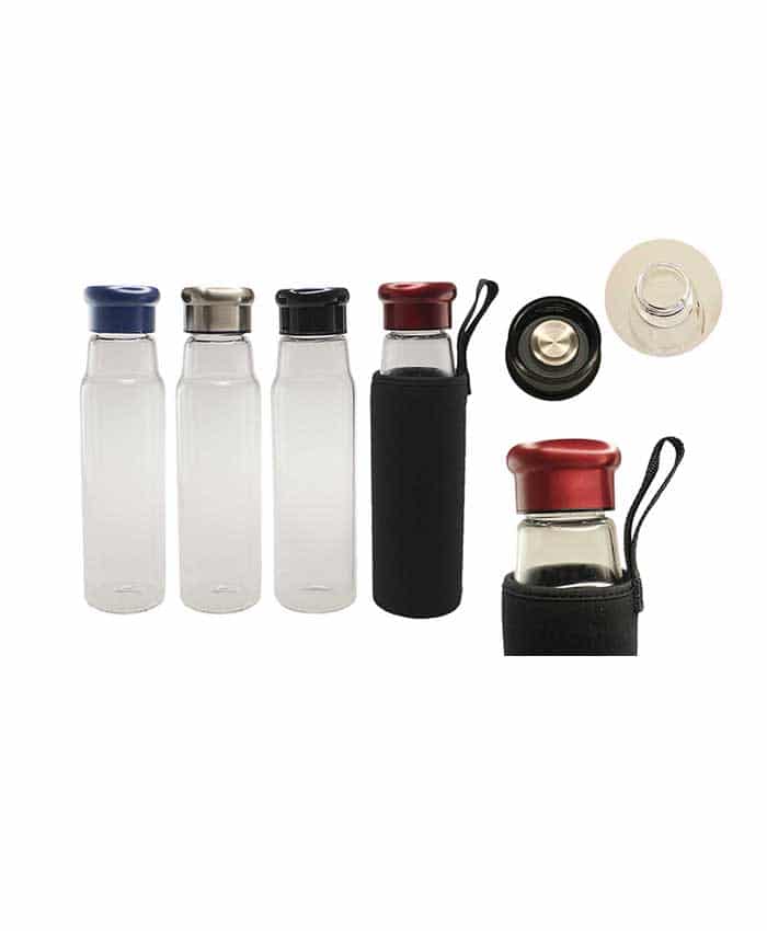 GLASS BOTTE WITH BLACK NEOPRENE POUCH