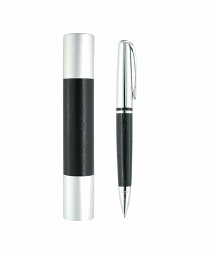 SILVER LEATHER BALL PEN WITH TUBE