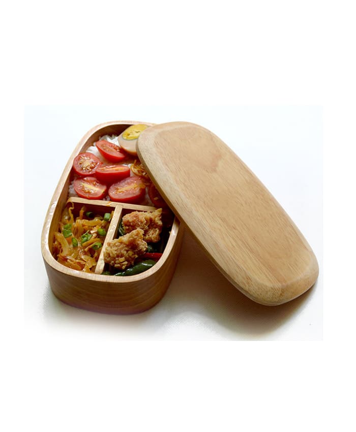 WOODEN LUNCH BOX WITH LID & DIVIDED TRAY