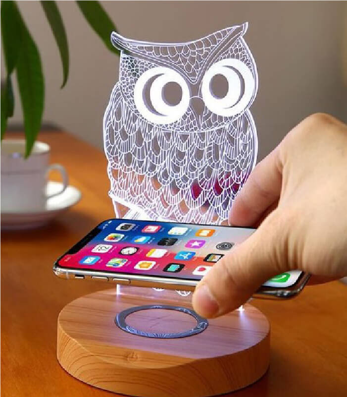 2 in1 wood wireless charging colorful night light