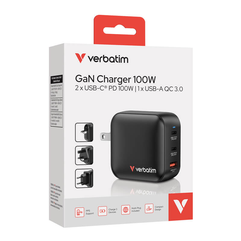Verbatim 3-Port 100W Mini GaN Charger (MGaN100-3)