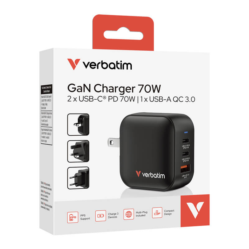 Verbatim 3-Port 70W Mini GaN Charger (MGaN70-3)