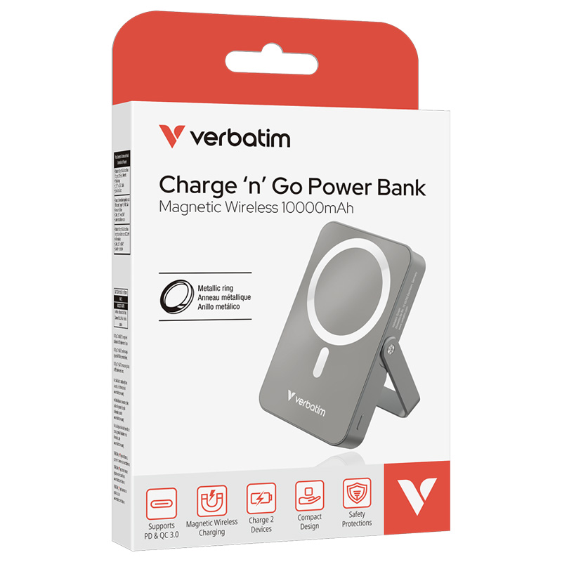 Verbatim Charge ‘n’ Go 10000mAh Magnetic Wireless Power Bank (WPBGS10)