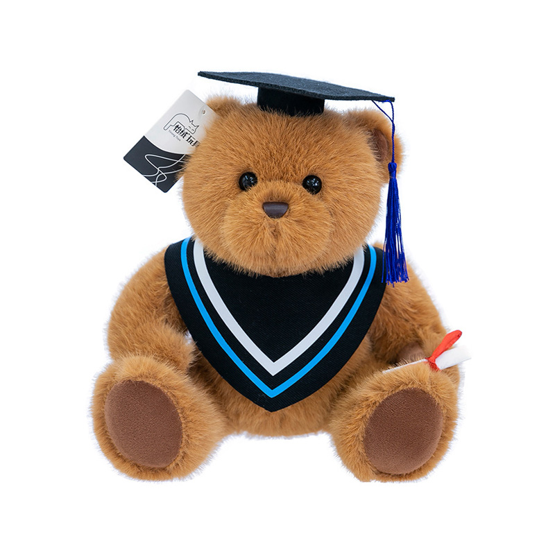 Fluffy Long Fur Sitting Bear Graduation Plush