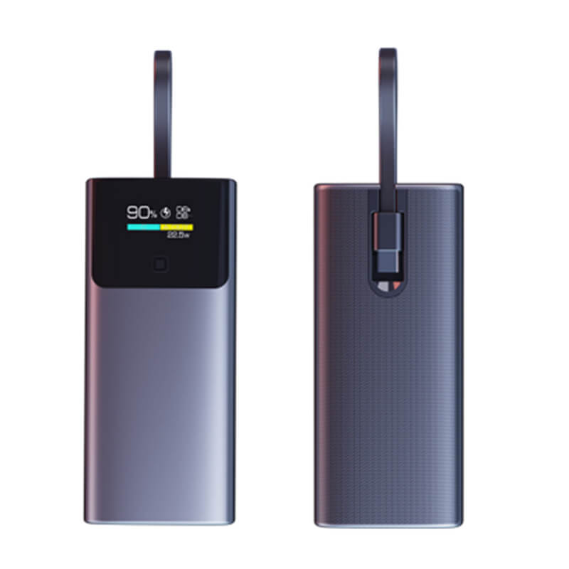 Aluminum PD22.5W Powerbank with LCD Digital Display and Built in Cables