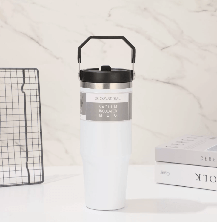 304 Stainless Steel Vacuum Thermal Tumbler with Double Drink Cup Lid & Handle
